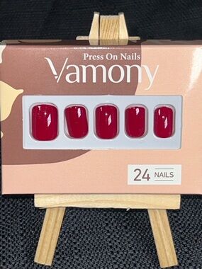 Vamony Cherry Red Press On Nails Short Glossy Nails Bright Red Nails 24pcs